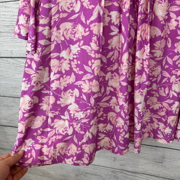 Emily Wonder Plus Size Purple & Pink Floral Spring Blouse Size 1X - Picture 6 of 8